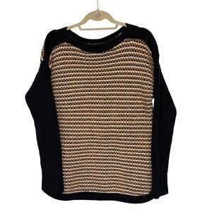 Talbots Knit Sweater Color Block Pullover Long Sleeve Relaxed Fit Large Wool